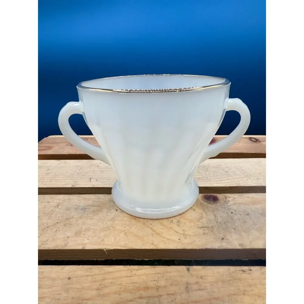 Vintage Anchor Hocking Fire King Milk Glass Sugar Dish andCreamer Set